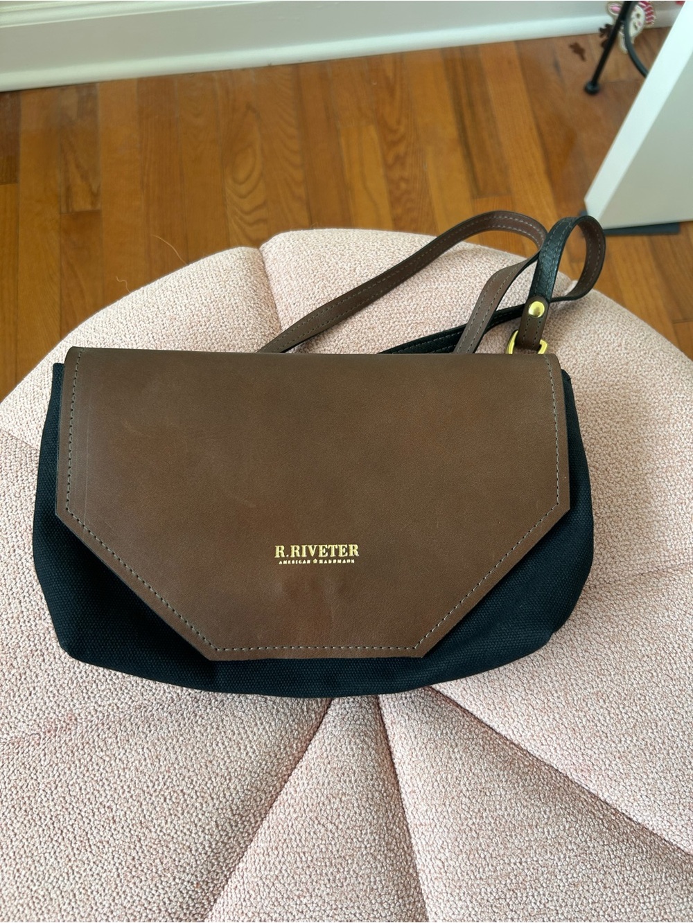 R. Riveter Brown & Navy Leather-Trim Crossbody - NWOT